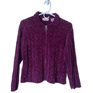 Vintage Badge Ring Zipper Full Zip Purple Knit Sweater Women’s Size Large